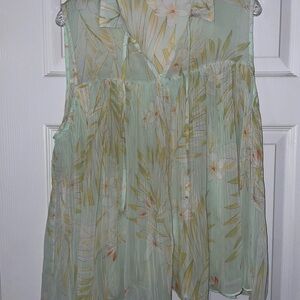 LC Lauren Conrad Mint Floral Blouse